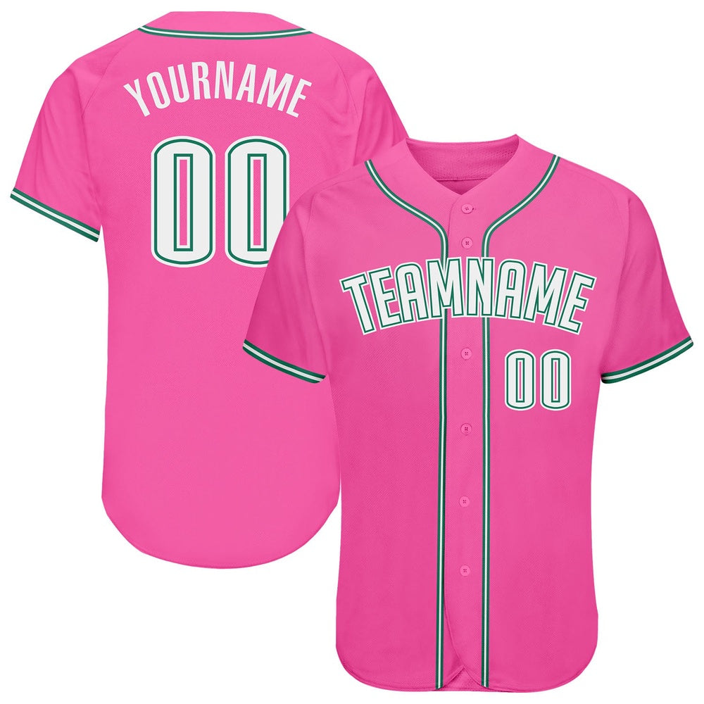 American Baseball Jersey, Custom Pink White Kelly Green Authentic Baseball Jersey, Baseball Jersey Name