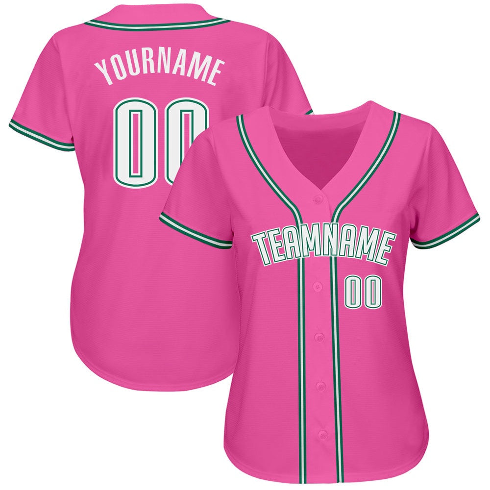 American Baseball Jersey, Custom Pink White Kelly Green Authentic Baseball Jersey, Baseball Jersey Name