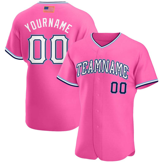 American Baseball Jersey, Custom Pink White Light Blue Authentic American Flag Fashion Baseball Jersey, Baseball Jersey Name