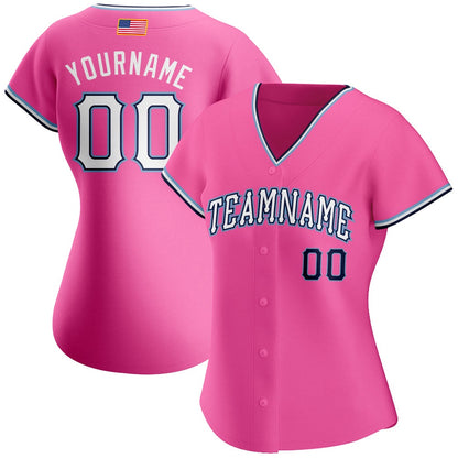 American Baseball Jersey, Custom Pink White Light Blue Authentic American Flag Fashion Baseball Jersey, Baseball Jersey Name