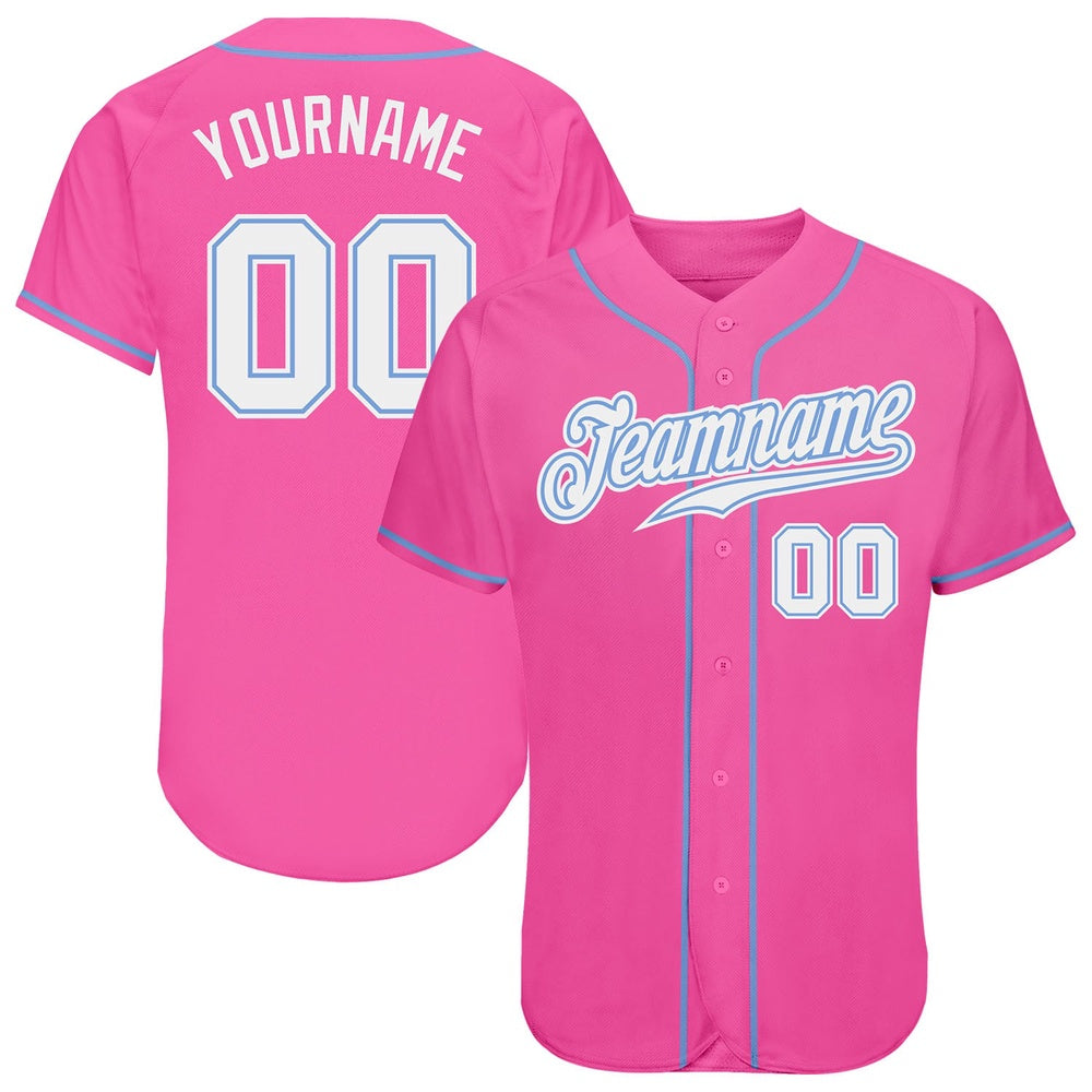 American Baseball Jersey, Custom Pink White Light Blue Authentic Baseball Jersey, Baseball Jersey Name