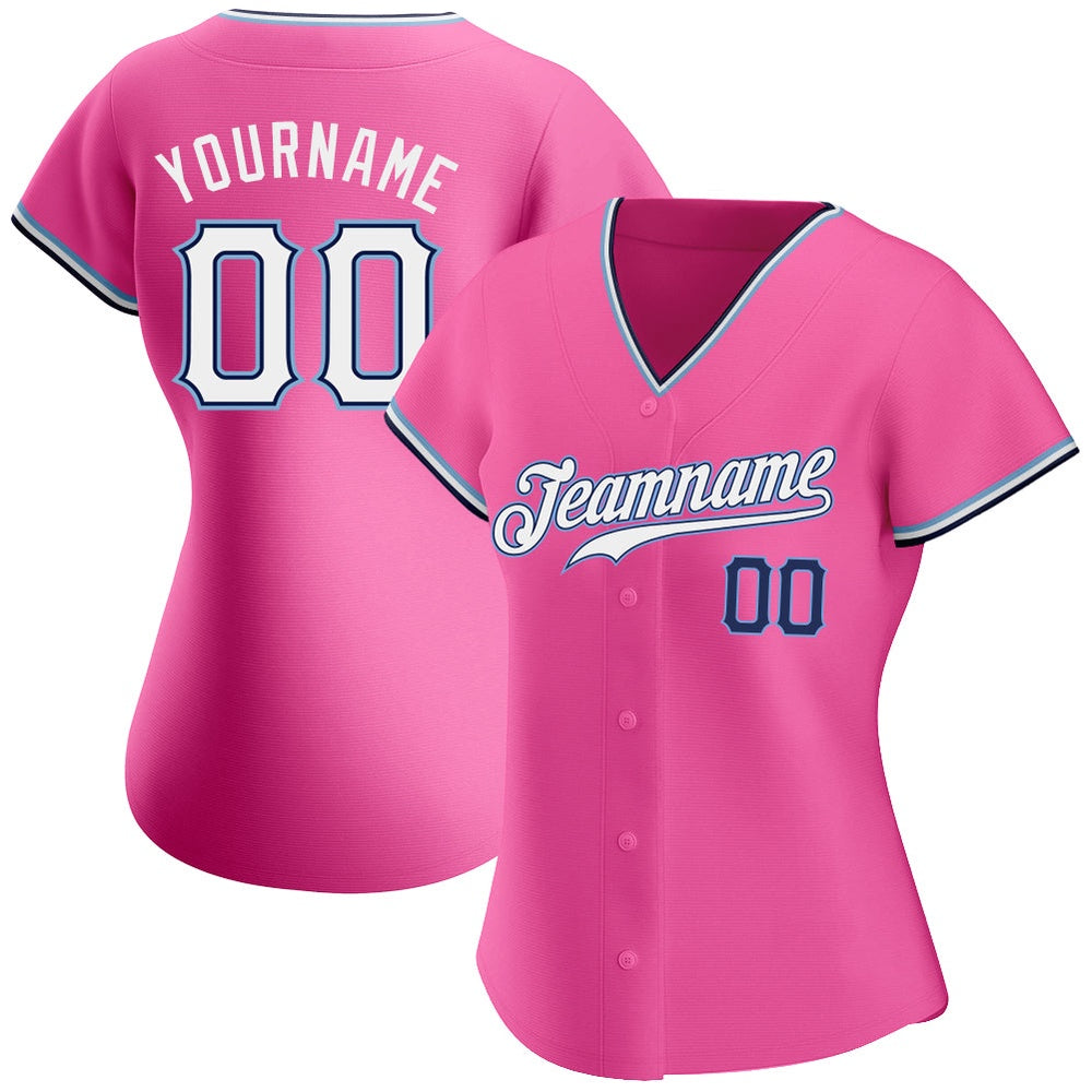 American Baseball Jersey, Custom Pink White Navy Authentic Baseball Jersey, Baseball Jersey Name