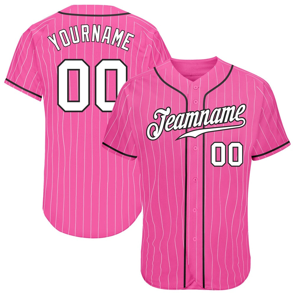 American Baseball Jersey, Custom Pink White Pinstripe White Black Authentic Baseball Jersey, Baseball Jersey Name
