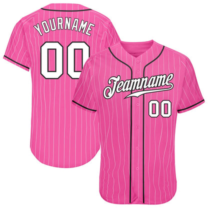American Baseball Jersey, Custom Pink White Pinstripe White Black Authentic Baseball Jersey, Baseball Jersey Name