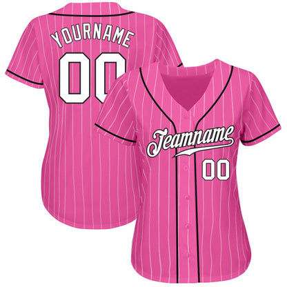 American Baseball Jersey, Custom Pink White Pinstripe White Black Authentic Baseball Jersey, Baseball Jersey Name