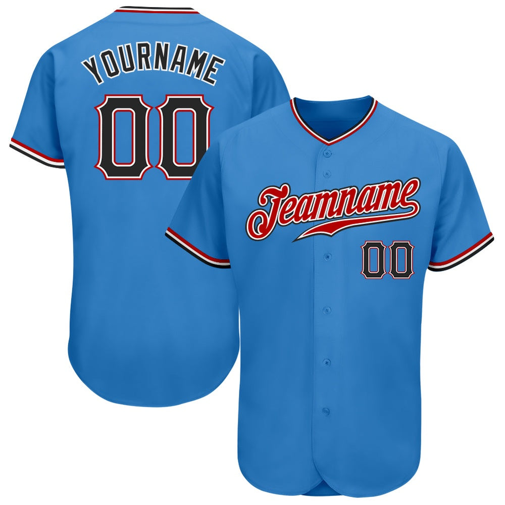 American Baseball Jersey, Custom Powder Blue Black Red Authentic Baseball Jersey, Baseball Jersey Name
