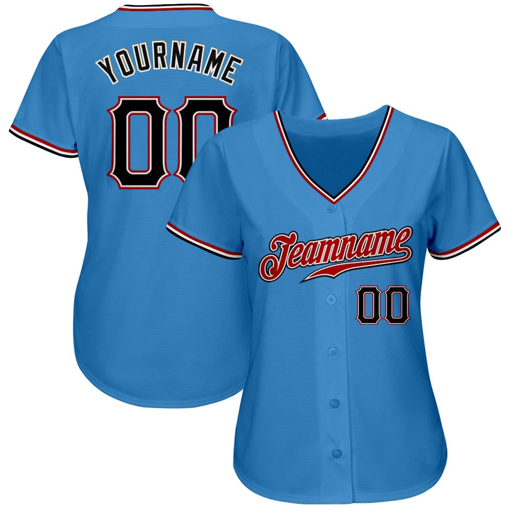 American Baseball Jersey, Custom Powder Blue Black Red Authentic Baseball Jersey, Baseball Jersey Name