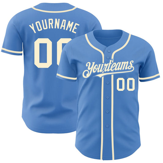 American Baseball Jersey, Custom Powder Blue Cream Authentic Baseball Jersey, Baseball Jersey Name