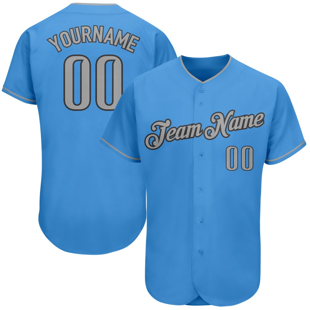 American Baseball Jersey, Custom Powder Blue Gray Steel Gray Authentic Baseball Jersey, Baseball Jersey Name