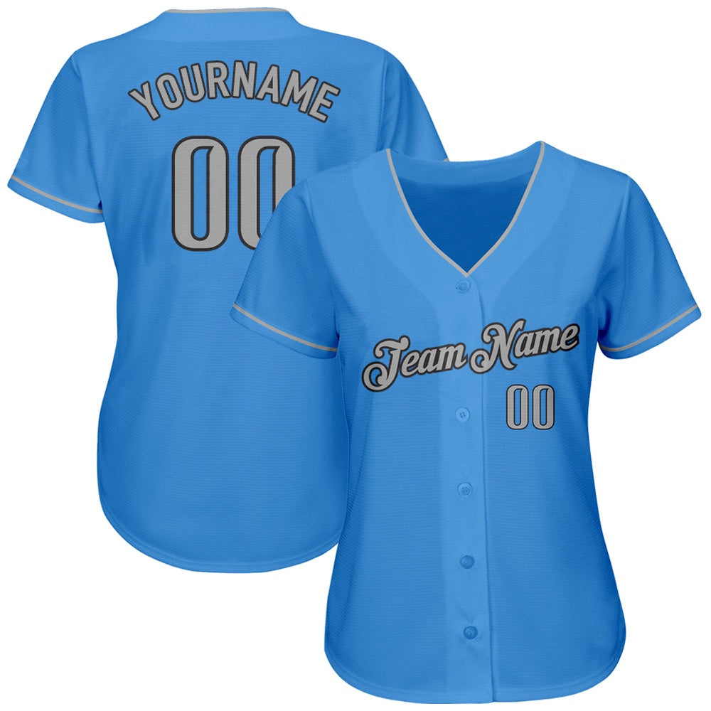 American Baseball Jersey, Custom Powder Blue Gray Steel Gray Authentic Baseball Jersey, Baseball Jersey Name