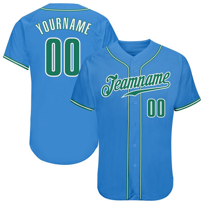 American Baseball Jersey, Custom Powder Blue Kelly Green White Authentic Baseball Jersey, Baseball Jersey Name