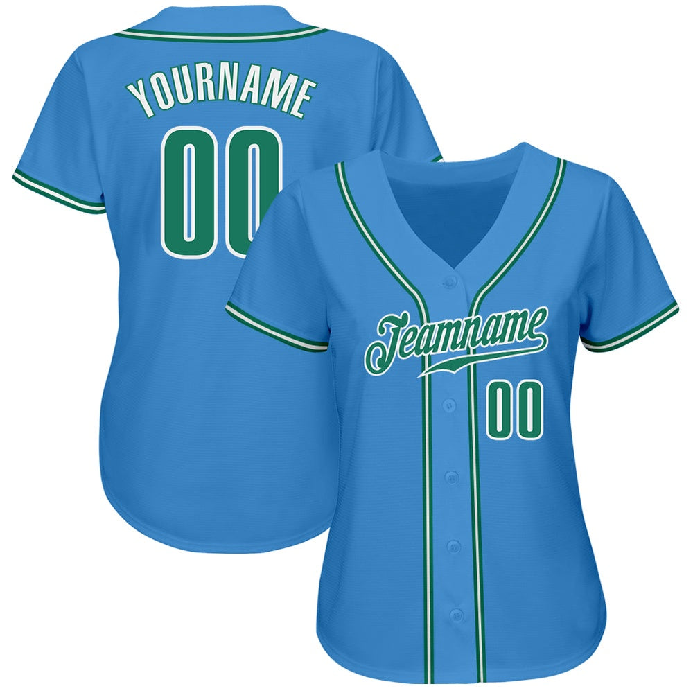 American Baseball Jersey, Custom Powder Blue Kelly Green White Authentic Baseball Jersey, Baseball Jersey Name