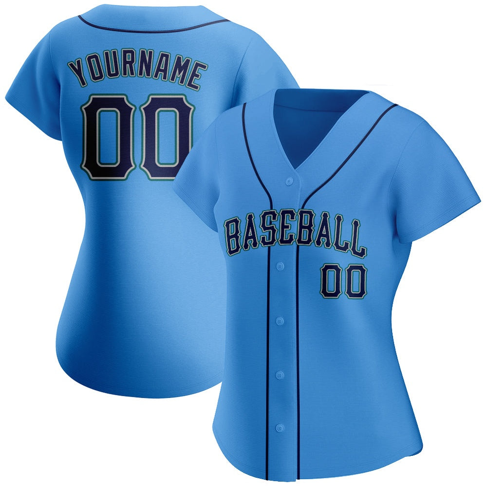 American Baseball Jersey, Custom Powder Blue Navy Teal Authentic Baseball Jersey, Baseball Jersey Name