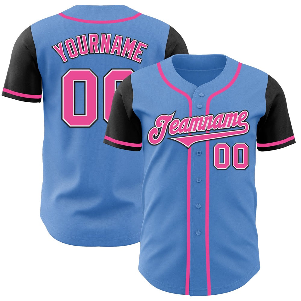 American Baseball Jersey, Custom Powder Blue Pink Black Authentic Two Tone Baseball Jersey, Baseball Jersey Name