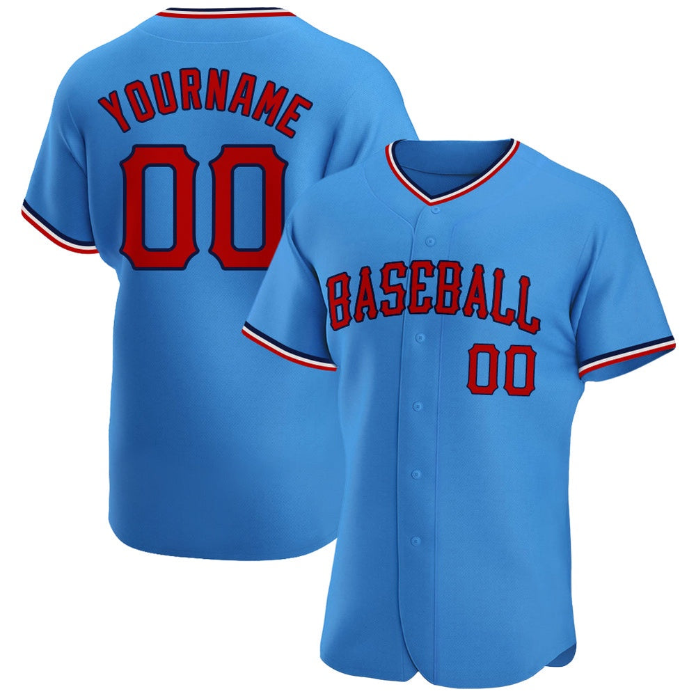 American Baseball Jersey, Custom Powder Blue Red Navy Authentic Baseball Jersey, Baseball Jersey Name