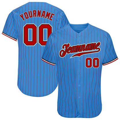 American Baseball Jersey, Custom Powder Blue Red Pinstripe Red Black Authentic Baseball Jersey, Baseball Jersey Name