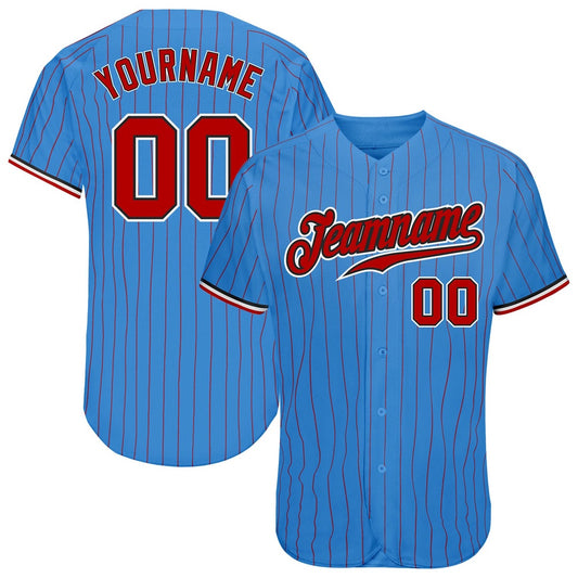 American Baseball Jersey, Custom Powder Blue Red Pinstripe Red Black Authentic Baseball Jersey, Baseball Jersey Name