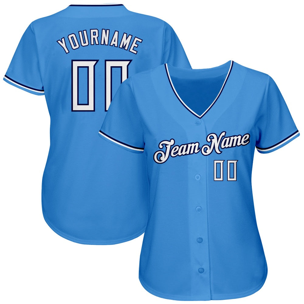 American Baseball Jersey, Custom Powder Blue White Navy Authentic Baseball Jersey, Baseball Jersey Name