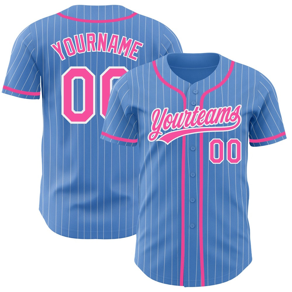 American Baseball Jersey, Custom Powder Blue White Pinstripe Pink Authentic Baseball Jersey, Baseball Jersey Name