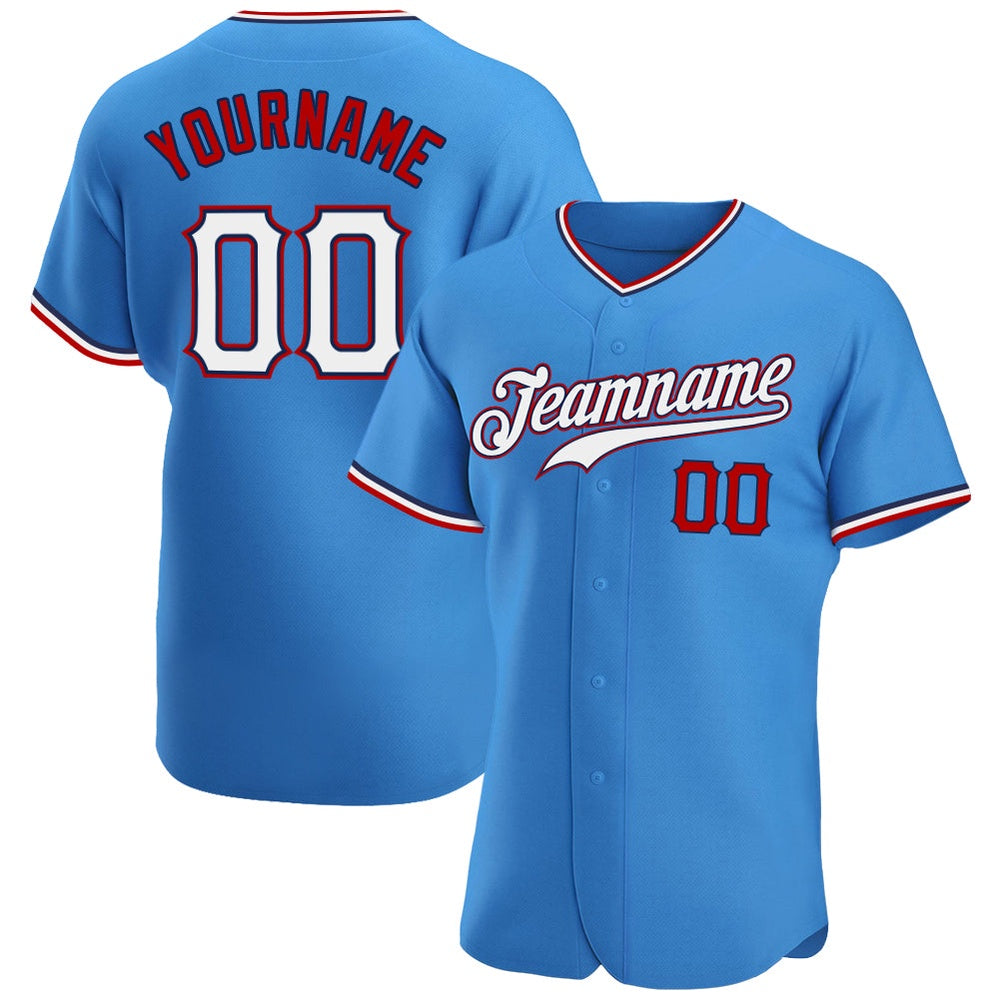 American Baseball Jersey, Custom Powder Blue White Red Authentic Baseball Jersey, Baseball Jersey Name