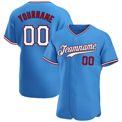 American Baseball Jersey, Custom Powder Blue White Red Authentic Baseball Jersey, Baseball Jersey Name