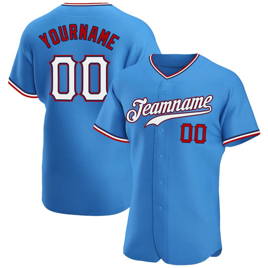 American Baseball Jersey, Custom Powder Blue White Red Authentic Baseball Jersey, Baseball Jersey Name