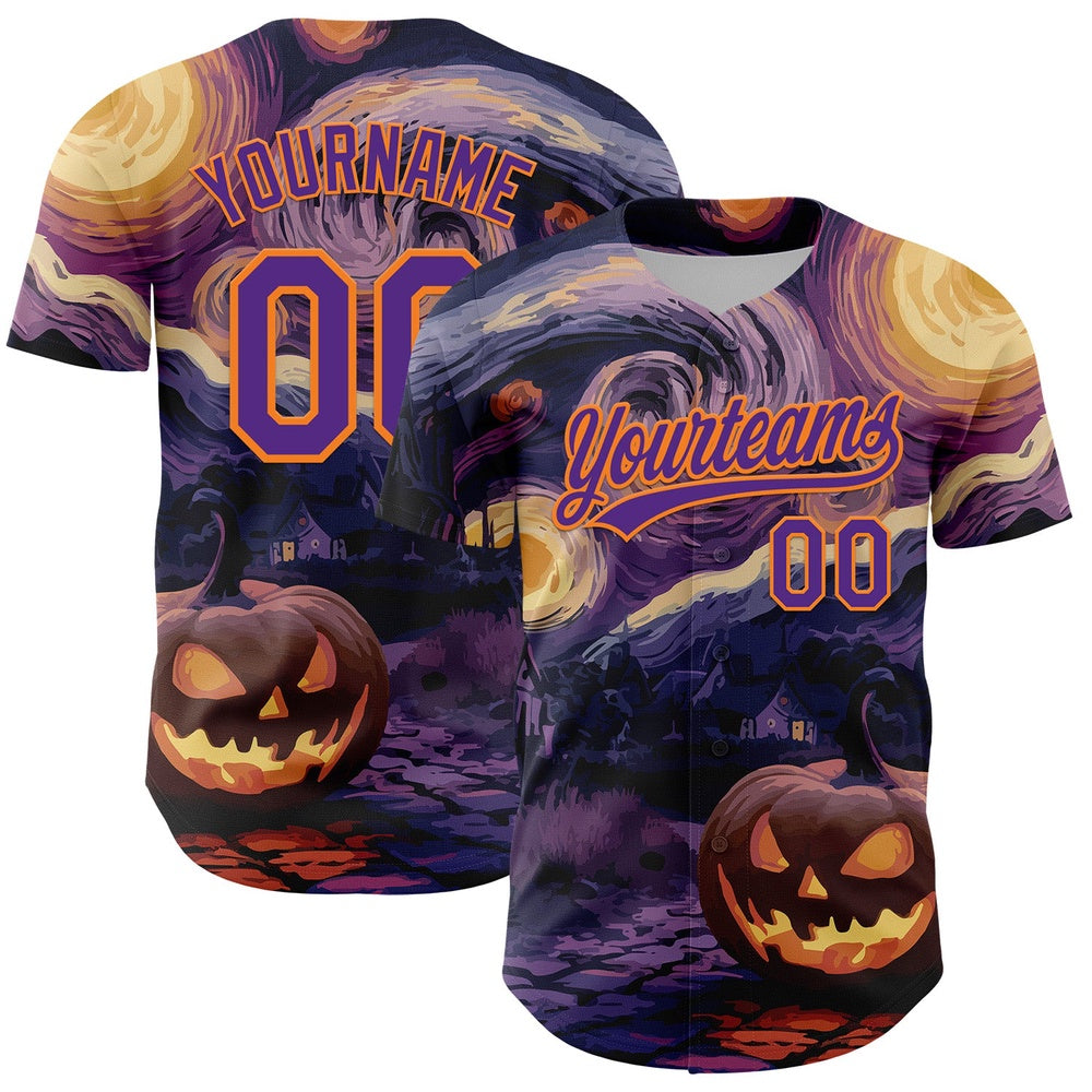 American Baseball Jersey, Custom Purple Bay Orange 3D Halloween Authentic Baseball Jersey, Baseball Jersey Name