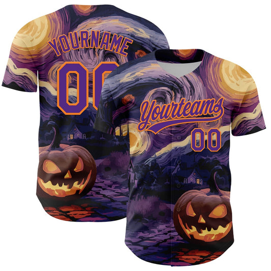 American Baseball Jersey, Custom Purple Bay Orange 3D Halloween Authentic Baseball Jersey, Baseball Jersey Name