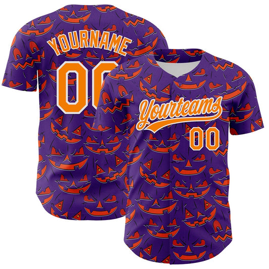 American Baseball Jersey, Custom Purple Bay Orange White 3D Halloween Authentic Baseball Jersey, Baseball Jersey Name