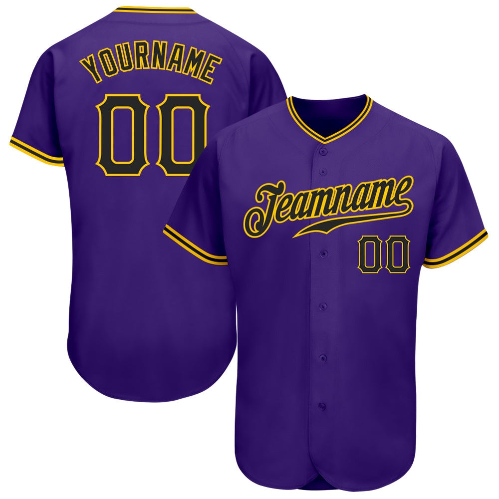 American Baseball Jersey, Custom Purple Black Gold Authentic Baseball Jersey, Baseball Jersey Name