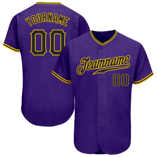 American Baseball Jersey, Custom Purple Black Gold Authentic Baseball Jersey, Baseball Jersey Name