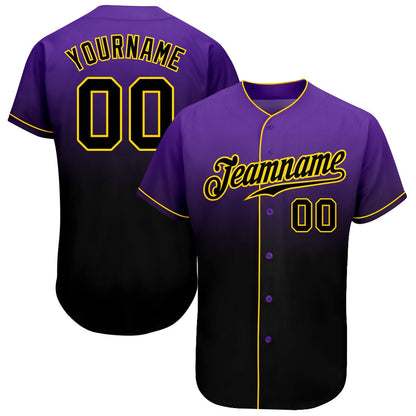 American Baseball Jersey, Custom Purple Black Gold Authentic Fade Fashion Baseball Jersey, Baseball Jersey Name