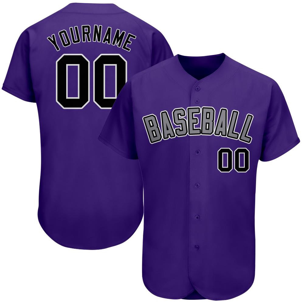 American Baseball Jersey, Custom Purple Black Gray Authentic Baseball Jersey, Baseball Jersey Name