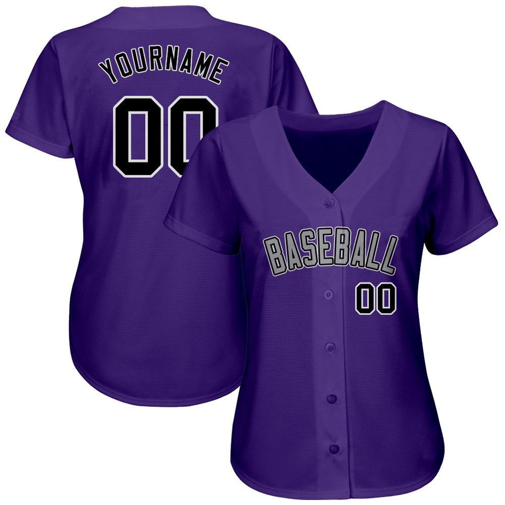 American Baseball Jersey, Custom Purple Black Gray Authentic Baseball Jersey, Baseball Jersey Name