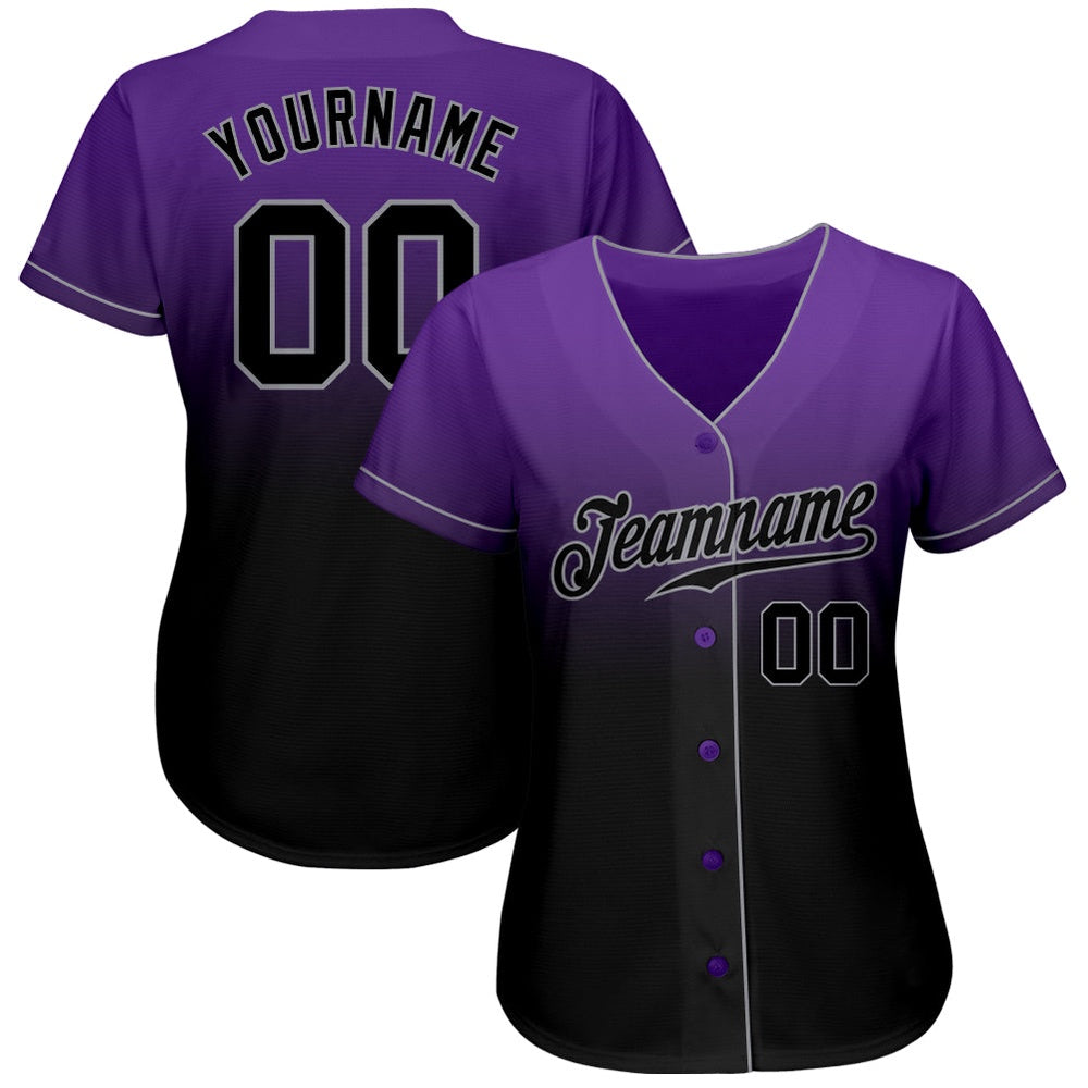American Baseball Jersey, Custom Purple Black Gray Authentic Fade Fashion Baseball Jersey, Baseball Jersey Name