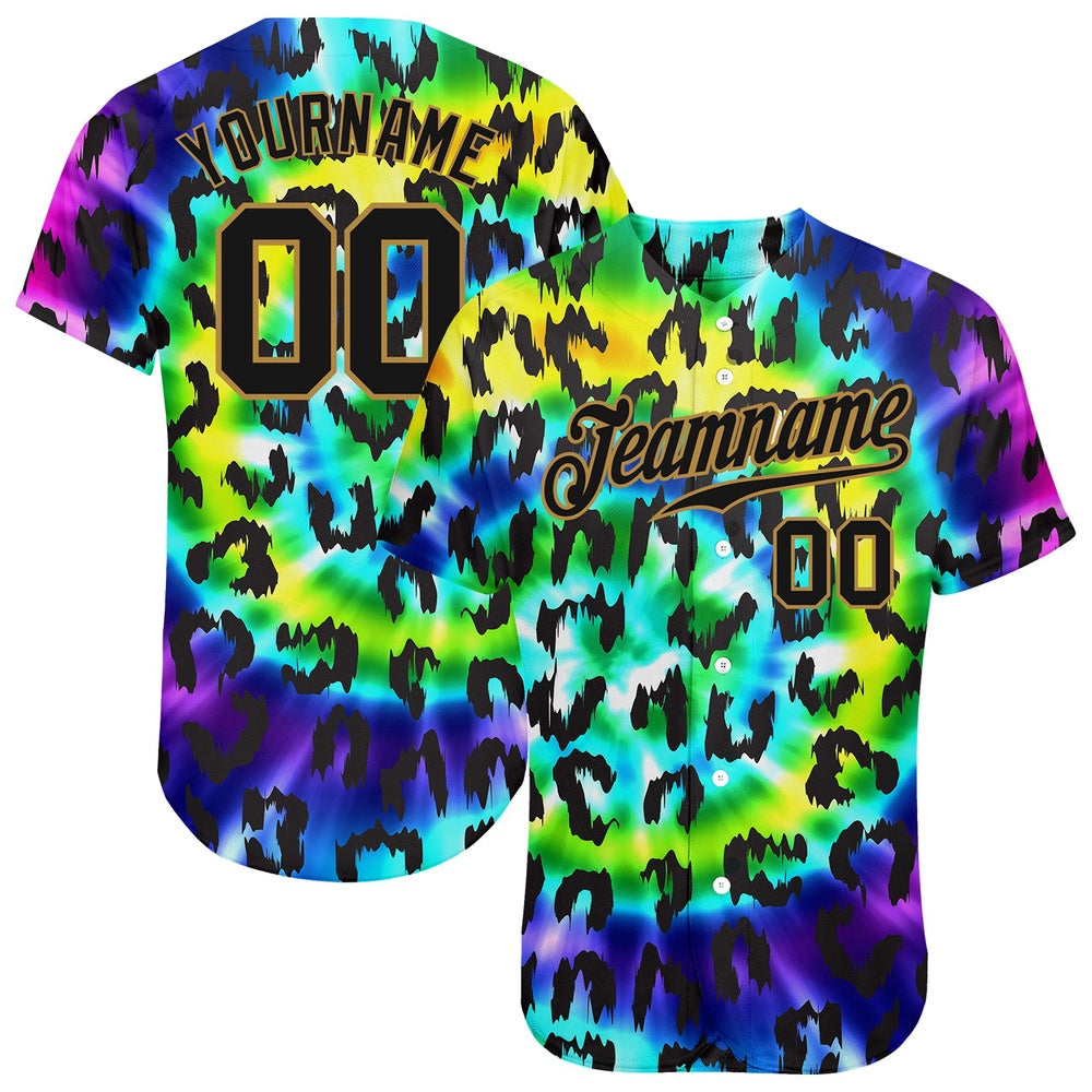 American Baseball Jersey, Custom Purple Black Old Gold 3D Pattern Design Leopard Authentic Baseball Jersey, Baseball Jersey Name