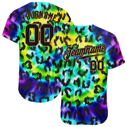 American Baseball Jersey, Custom Purple Black Old Gold 3D Pattern Design Leopard Authentic Baseball Jersey, Baseball Jersey Name