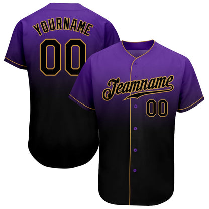 American Baseball Jersey, Custom Purple Black Old Gold Authentic Fade Fashion Baseball Jersey, Baseball Jersey Name