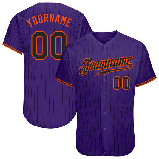 American Baseball Jersey, Custom Purple Black Pinstripe Black Orange Authentic Baseball Jersey, Baseball Jersey Name