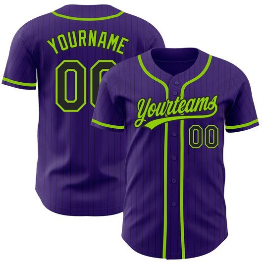 American Baseball Jersey, Custom Purple Black Pinstripe Neon Green Authentic Baseball Jersey, Baseball Jersey Name
