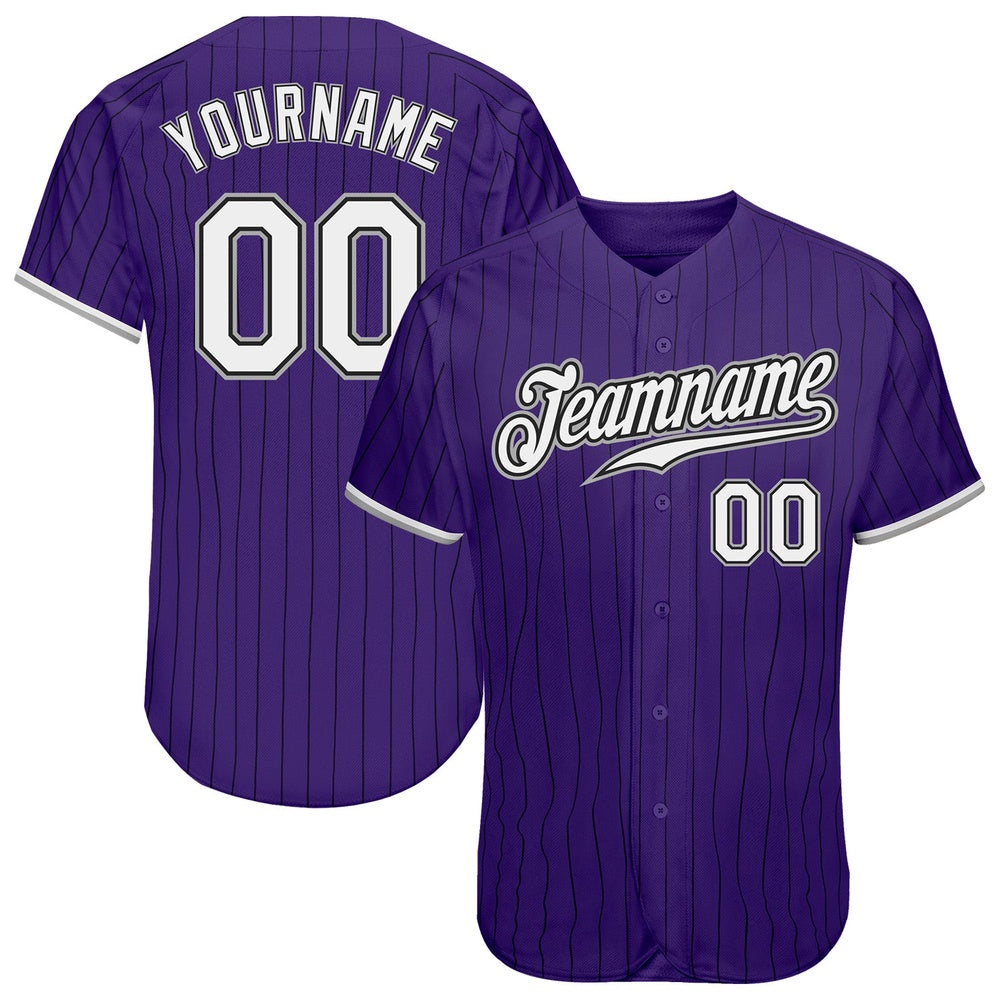 American Baseball Jersey, Custom Purple Black Pinstripe White Gray Authentic Baseball Jersey, Baseball Jersey Name