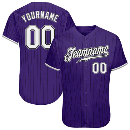American Baseball Jersey, Custom Purple Black Pinstripe White Gray Authentic Baseball Jersey, Baseball Jersey Name