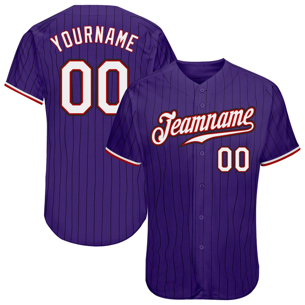 American Baseball Jersey, Custom Purple Black Pinstripe White Red Authentic Baseball Jersey, Baseball Jersey Name