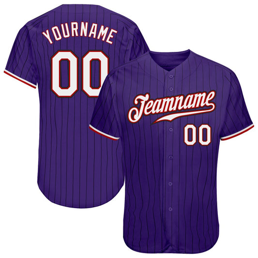 American Baseball Jersey, Custom Purple Black Pinstripe White Red Authentic Baseball Jersey, Baseball Jersey Name