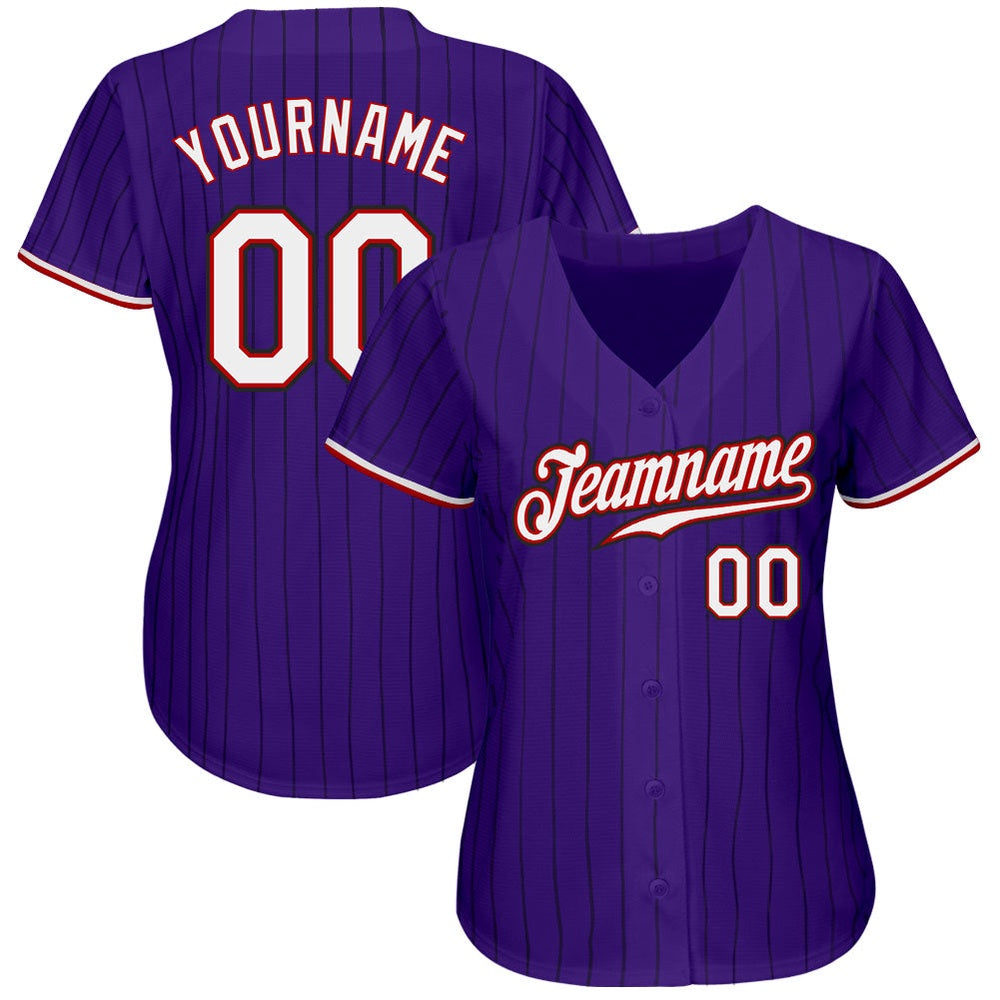 American Baseball Jersey, Custom Purple Black Pinstripe White Red Authentic Baseball Jersey, Baseball Jersey Name