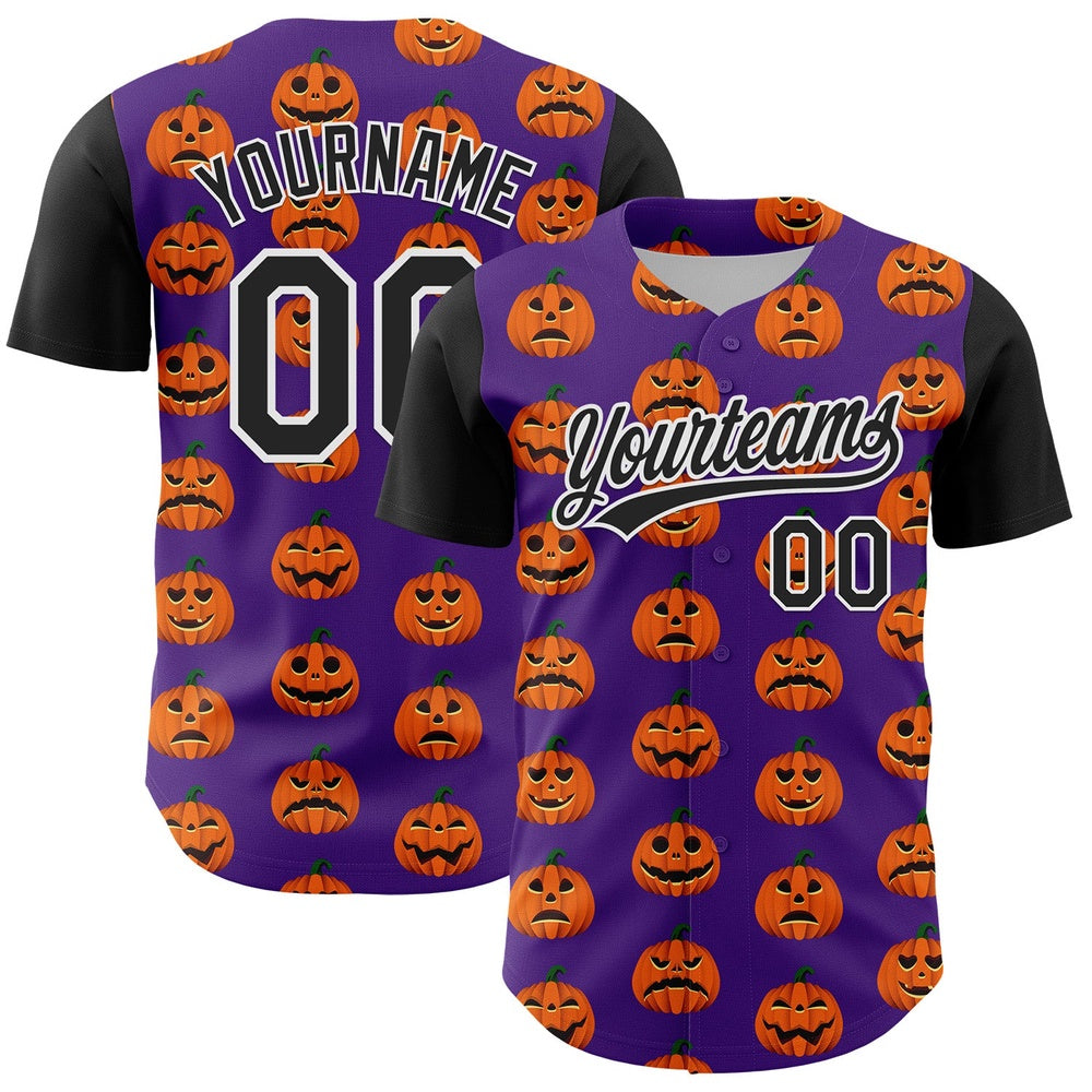 American Baseball Jersey, Custom Purple Black White 3D Halloween Authentic Baseball Jersey, Baseball Jersey Name