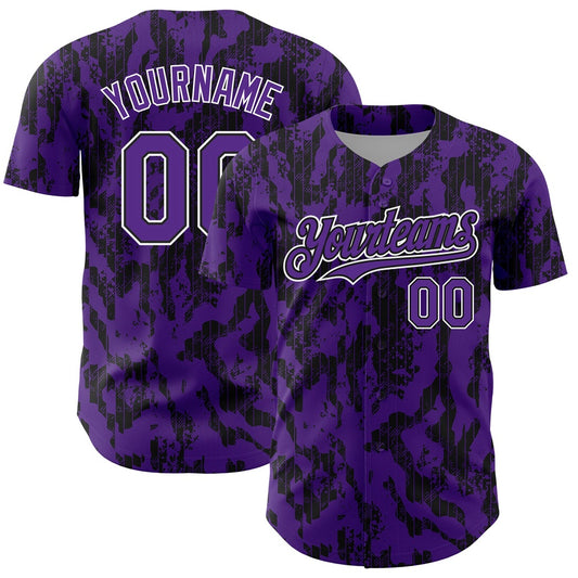 American Baseball Jersey, Custom Purple Black White 3D Pattern Design Abstract Fluid Authentic Baseball Jersey, Baseball Jersey Name