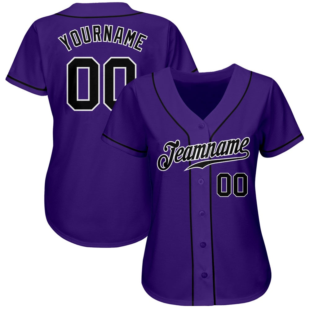 American Baseball Jersey, Custom Purple Black White Authentic Baseball Jersey, Baseball Jersey Name
