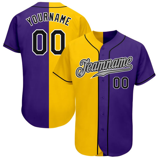American Baseball Jersey, Custom Purple Black Yellow Authentic Split Fashion Baseball Jersey, Baseball Jersey Name
