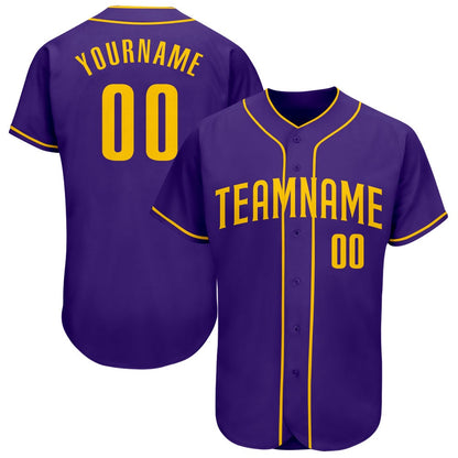 American Baseball Jersey, Custom Purple Gold Authentic Baseball Jersey, Baseball Jersey Name